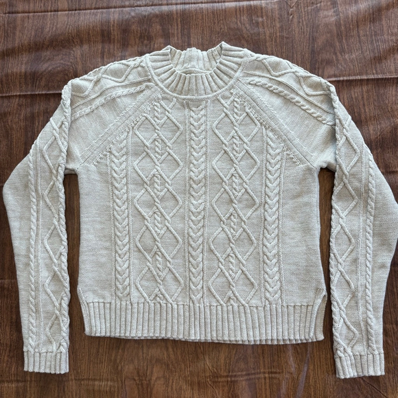 Gap Cable Knit Crew Neck Sweater Marled Oatmeal Beige Cream M Tall 100% Cotton - Picture 2 of 9
